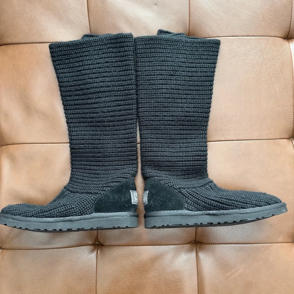 UGG Black Sweater Knit Button Boots Size 6